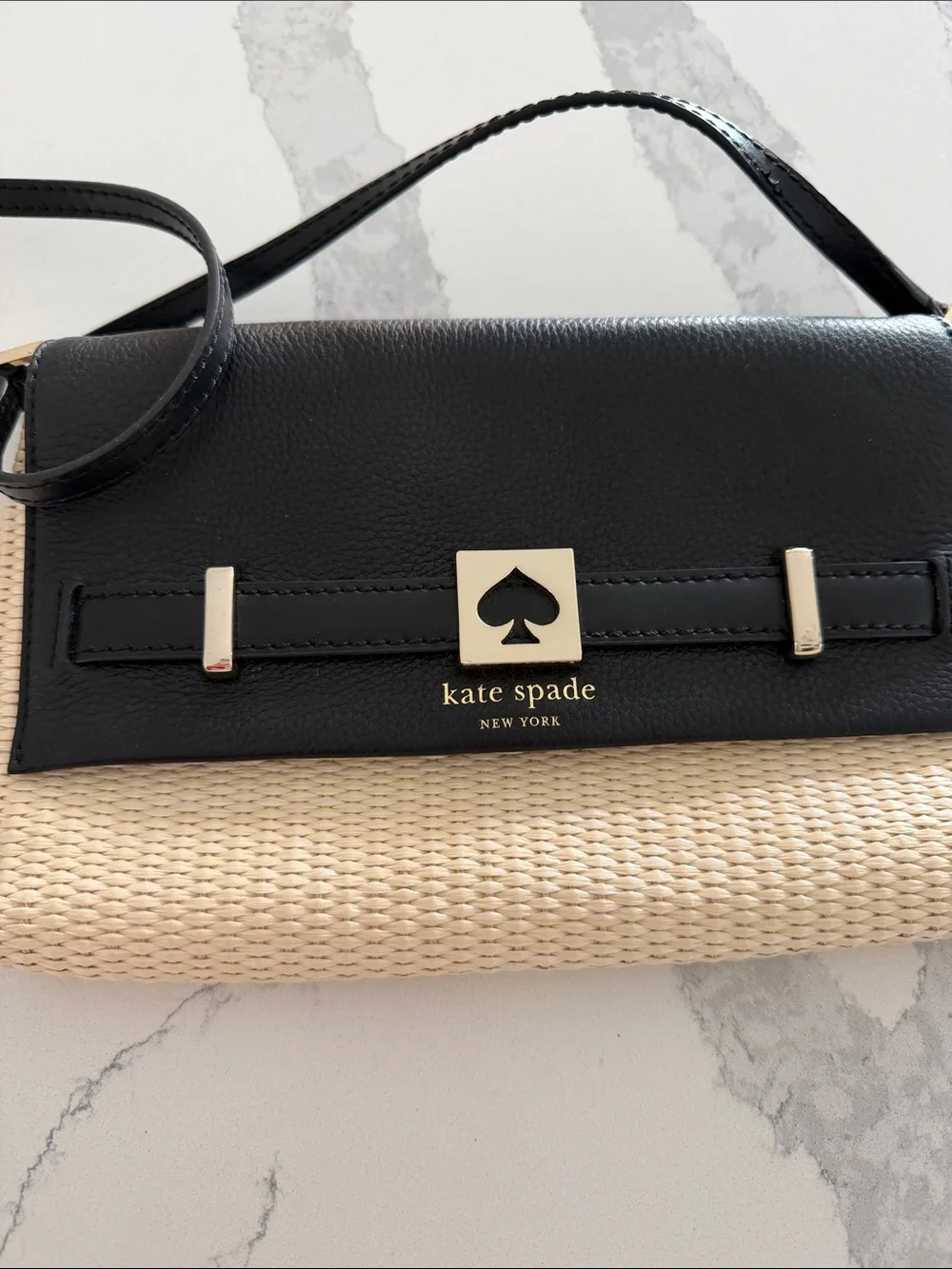 kate spade Black & Natural Straw Crossbody Clutch